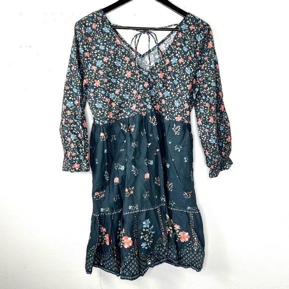 REISTOR Floral Flowy Deep V Short Dress Knee Length Size Small Organic NWT - Picture 7 of 12